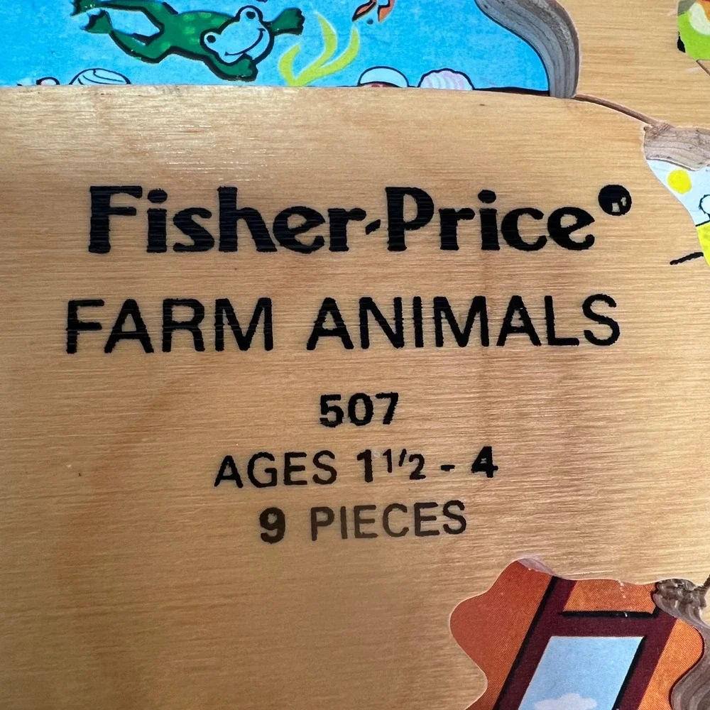 Fisher-Price Farm Animals Wood Peg Tray Puzzle #507 70s Vintage GenX Nostalgia